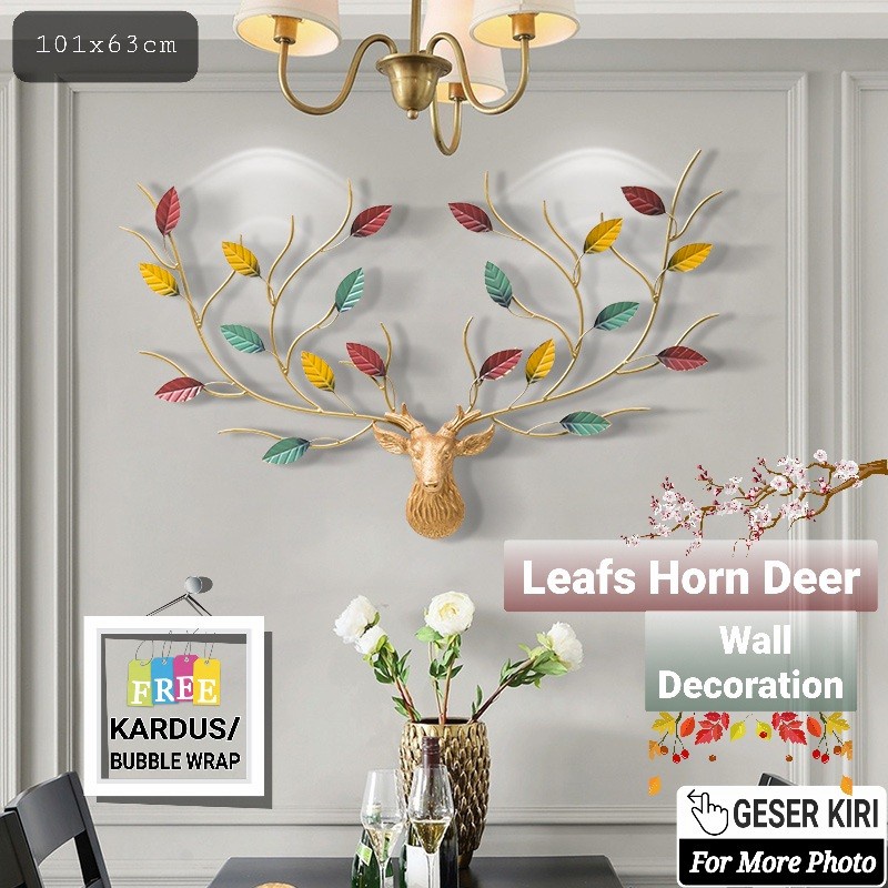 TBI Hiasan Dinding Kepala Rusa Tanduk Daun Home Wall Decor Deer Leafs Horn