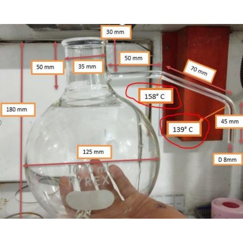 Modifikasi boiling flask R/B 1000 ml Duran