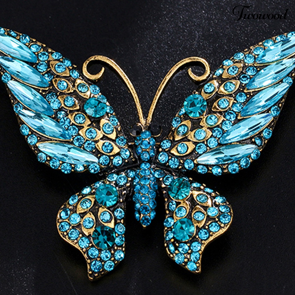 Twowood Butterflies Shape Large Lapel Pin Christmas Rhinestone Shiny Brooch Pin Scarf Clip