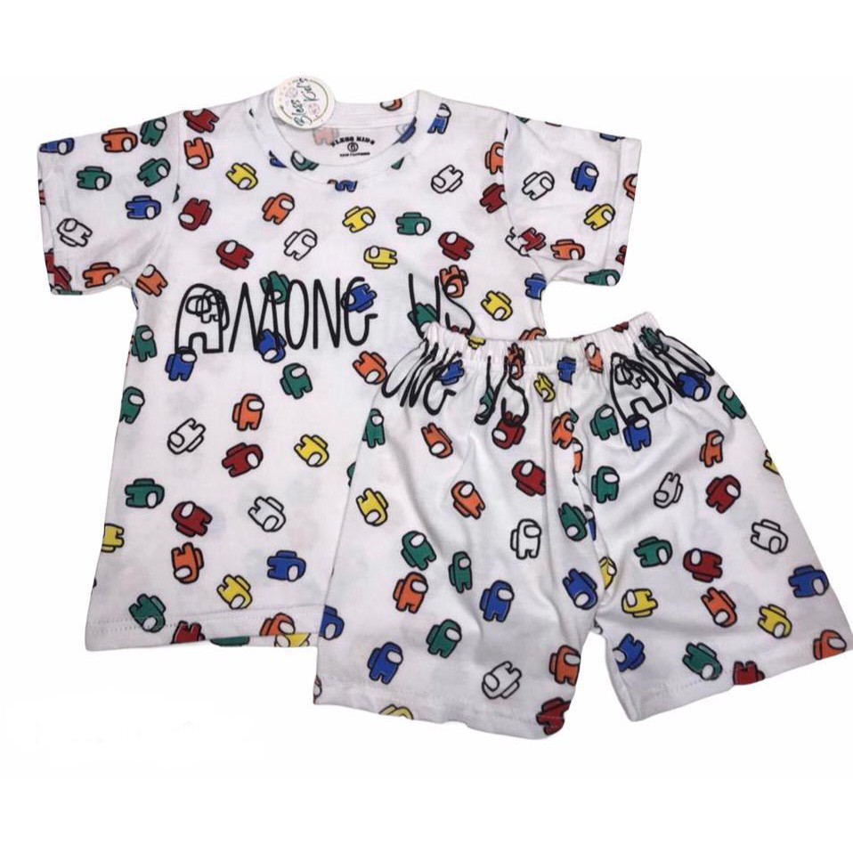 Baju stelan anak motif among us/Baju among us impostor anak laki/baju anak among us viral