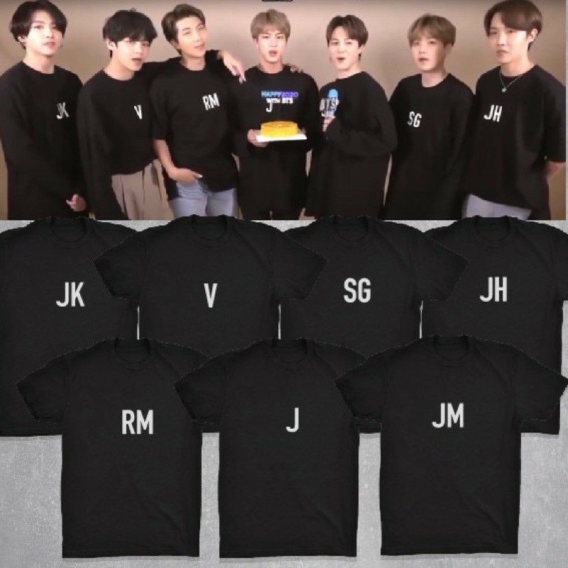 BTS inisial member ' v jk jh sg  j rm jm ' / Baju Kaos BTS