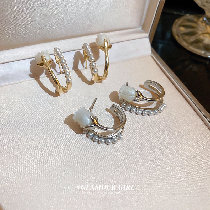 Anting Stud Desain Bunga Mutiara Berlian Hati Pita Mini Gaya Korea Untuk Aksesoris Wanita