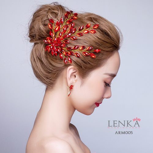 [SIAP KIRIM] AKSESORIS SANGGUL PENGANTIN WANITA HEADPIECE PESTA MERAH ARM005