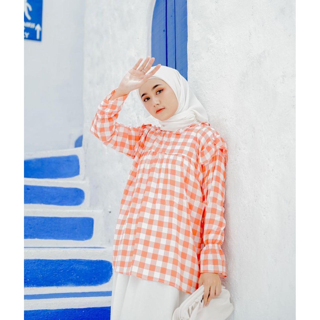 1KG MUAT 5PCS | ZASHI MOZA BASIC TARTAN TOP BLOUSE HITS FASHION WANITA OOTD SELEBGRAM MASA KINI