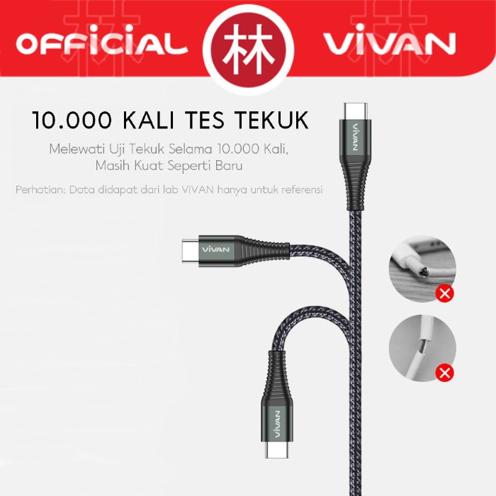 Kabel Data Type C to C Fast Charging Braided PD 60W 1M - VIVAN KPD100S