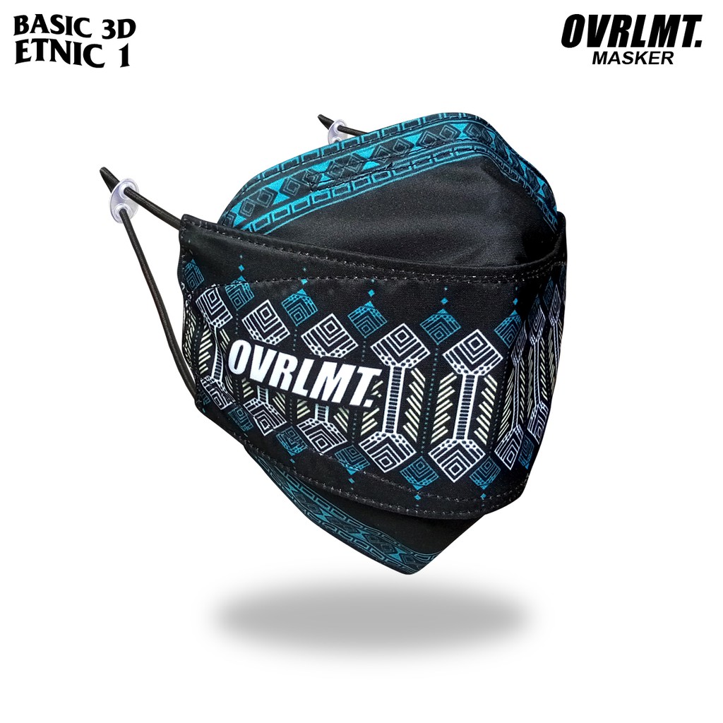 Masker OVERLIMIT BASIC 3D Motif Etnic 1 Pria Wanita Premium Dewasa 3 ply kain 3 lapis Motif Distro Model Adjustable Strap Mask Bahan