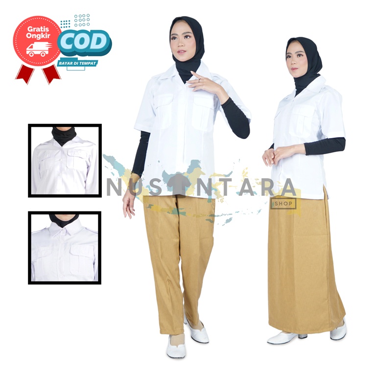 Seragam Pns Putih Lengan Pendek Wanita Setelan Kemeja Pdh ROK &amp; CELANA Khaky Pns Seragam Pns Wanita Baju Pemda Wanita Baju Putih Pns