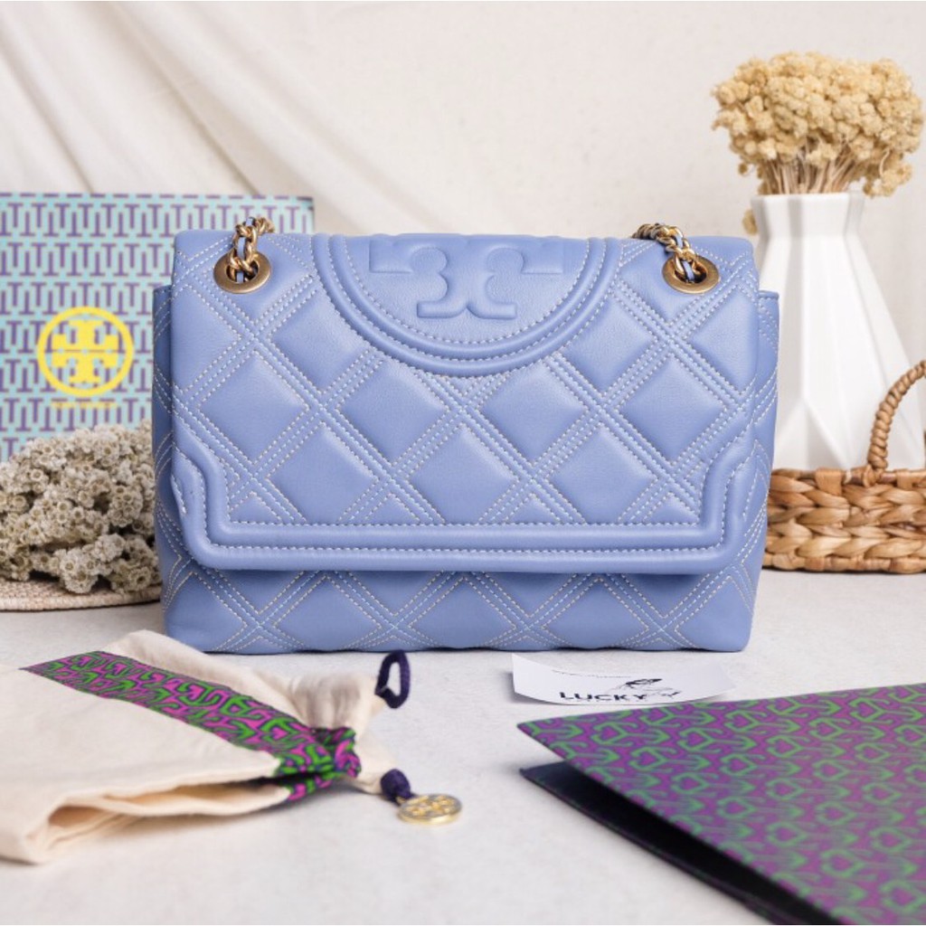 Tory Burch Fleming Soft Leather Convertible Bag Blue - ORIGINAL 100%