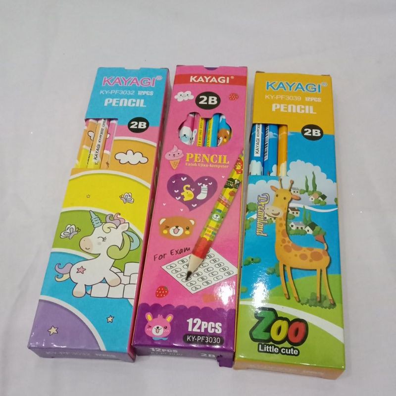 1PAK ISI 12PCS PENSIL TULIS 2B KAYAGI KARAKTER