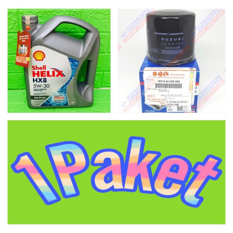 Oli shell helix HX8 5W-30 4L / paket filter oli ertiga