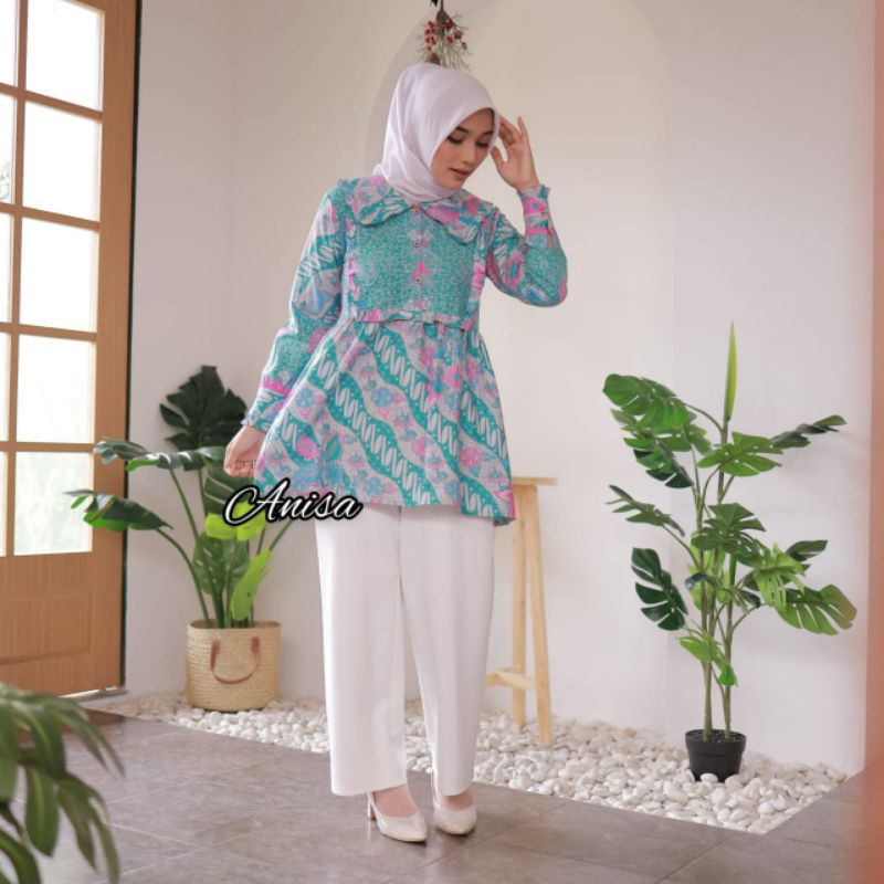 tey-17 Batik wanita ASJ SA HRB026 Kenongo Kemeja Tosca Pendek-Widodari Soft