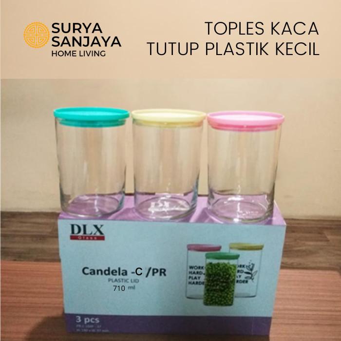 Toples Kaca Tutup Plastik Warna Kecil 710 Ml [1 Set]