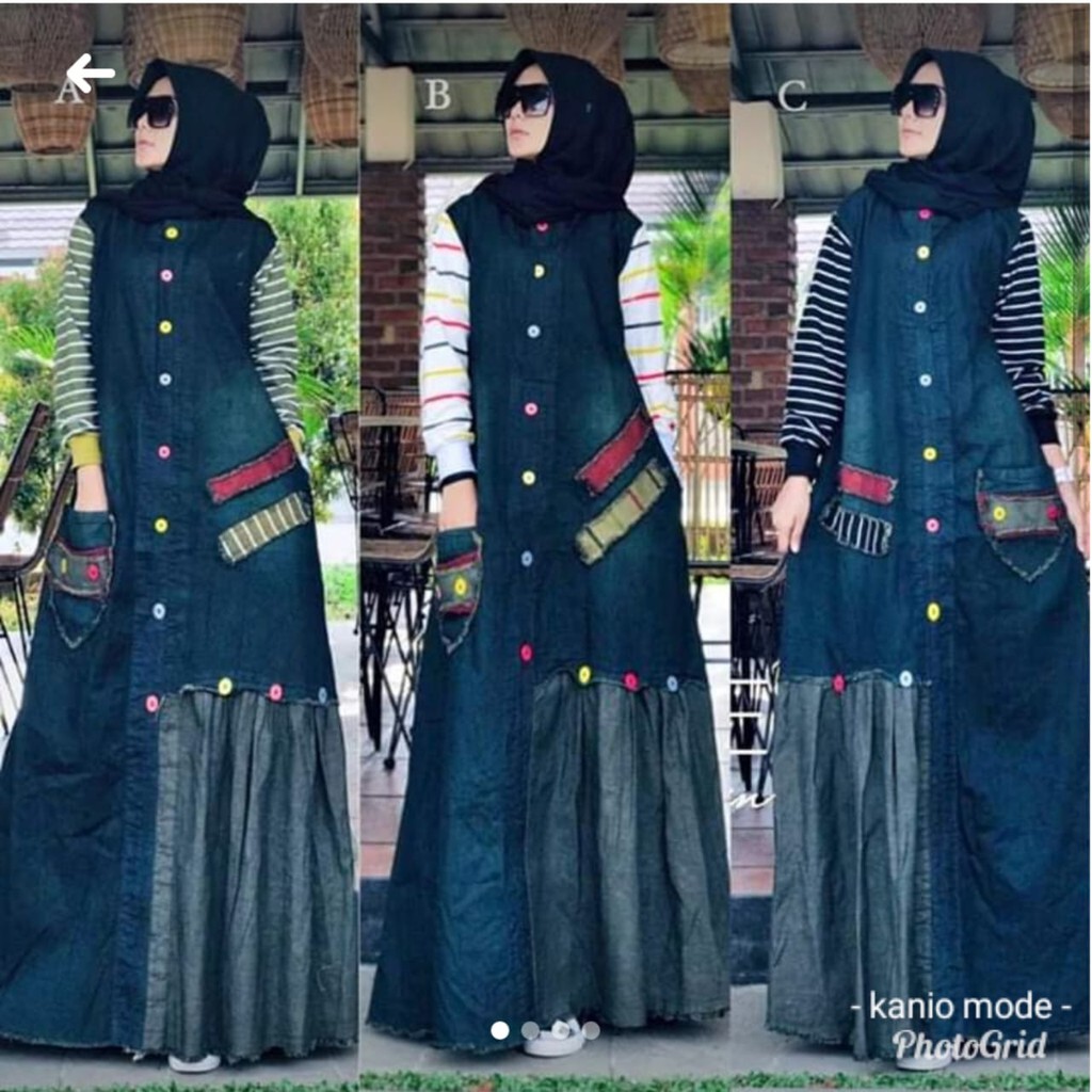 PutraTunggal_Gamis Jeans kombinasi / Gamis Levis Mix / Gamis Jeans / Gamis Murah / Gamis wanita / Ga