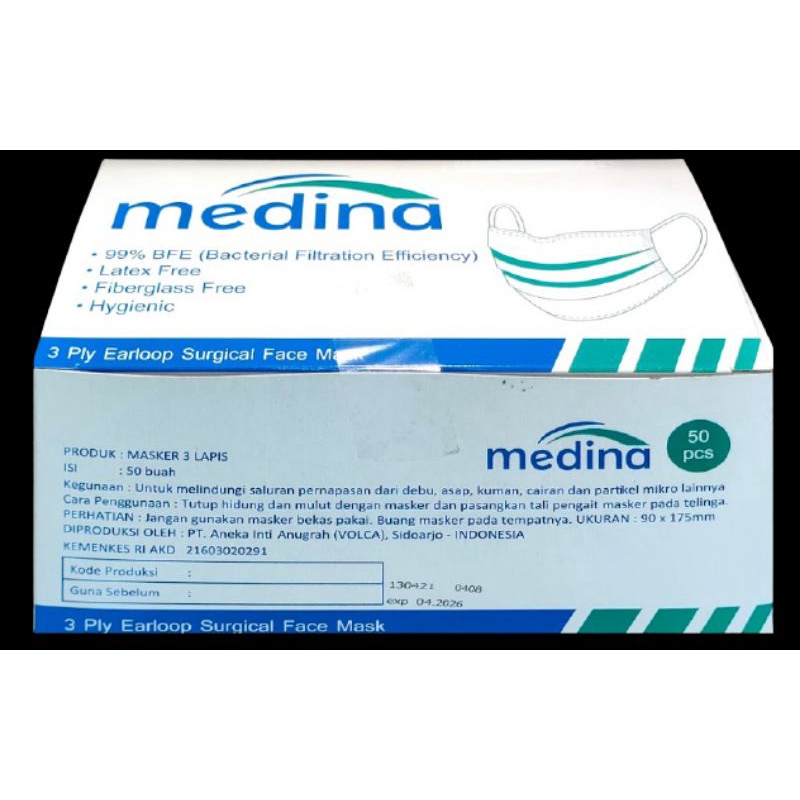 Masker Medina Earloop 3 Ply Masker Medis Surgical Mask 50 Pcs