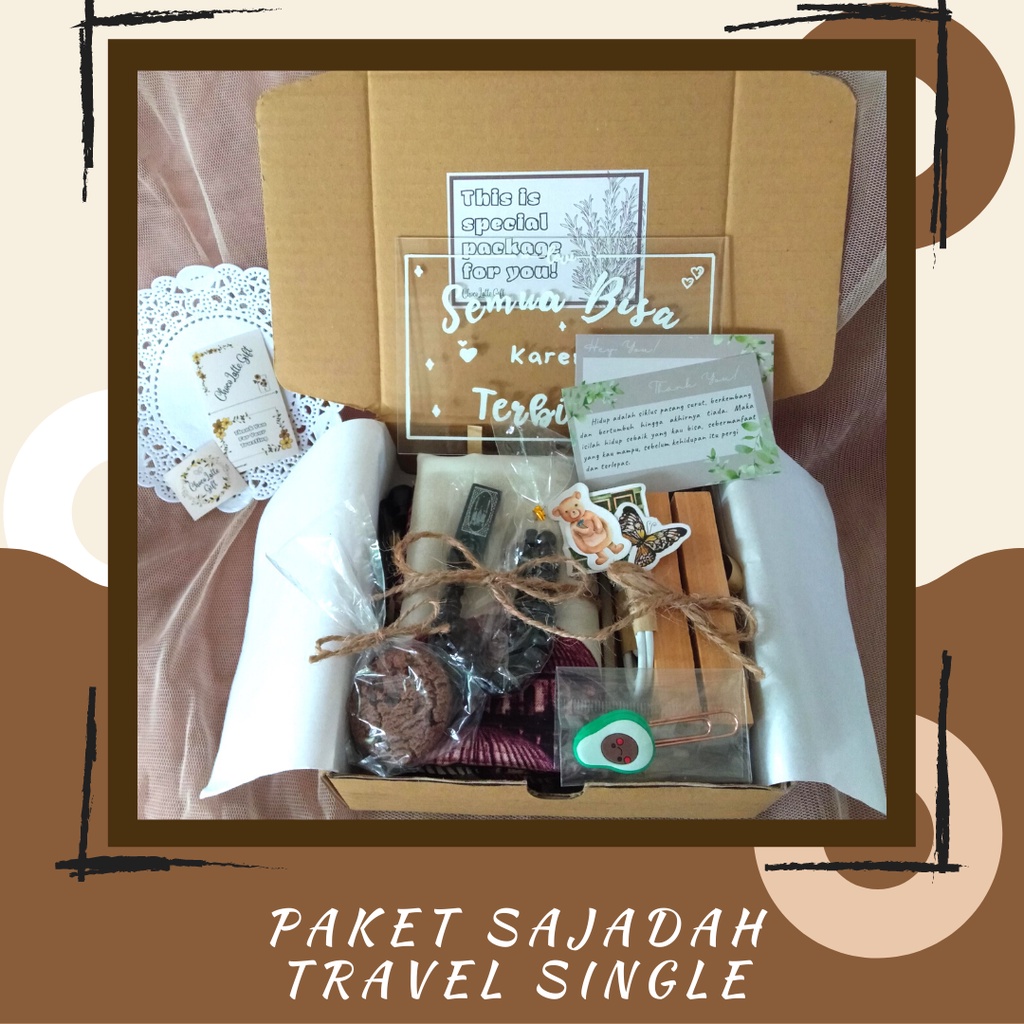 

Giftbox Paket Sajadah Travel Single | Acrylic Lettering | Hampers Murah | Kado Murah