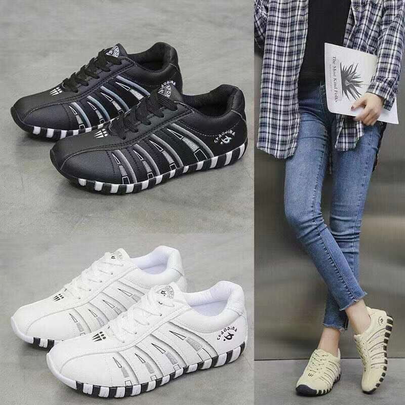 Kano style Sepatu wanita fashion PU bergaris kulit casual sepatu kets import