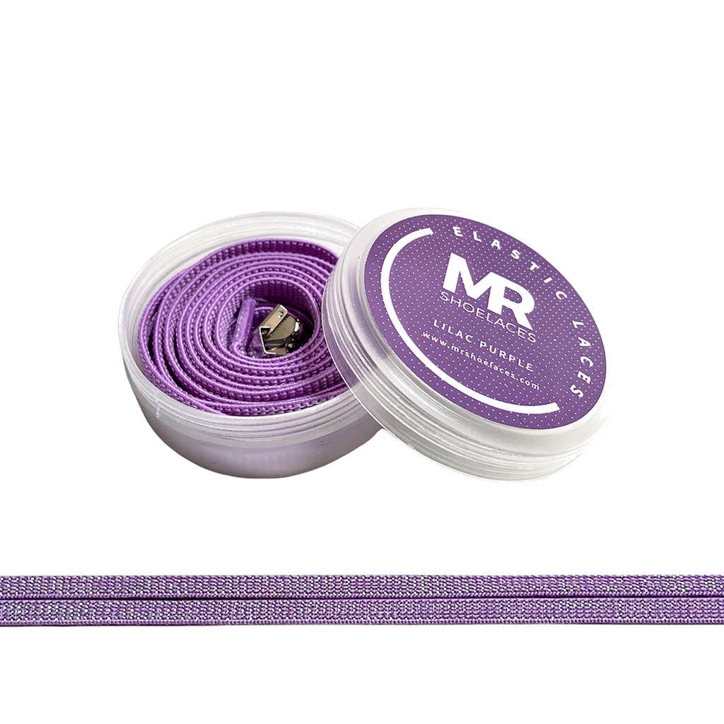 Original MR Shoelaces PR01 Elastic Lilac Purple Tali Sepatu Flat Elastis (Karet Lentur) with Metal Clip / Lock 80cm 100cm 120cm 150cm - Premium Shoelace