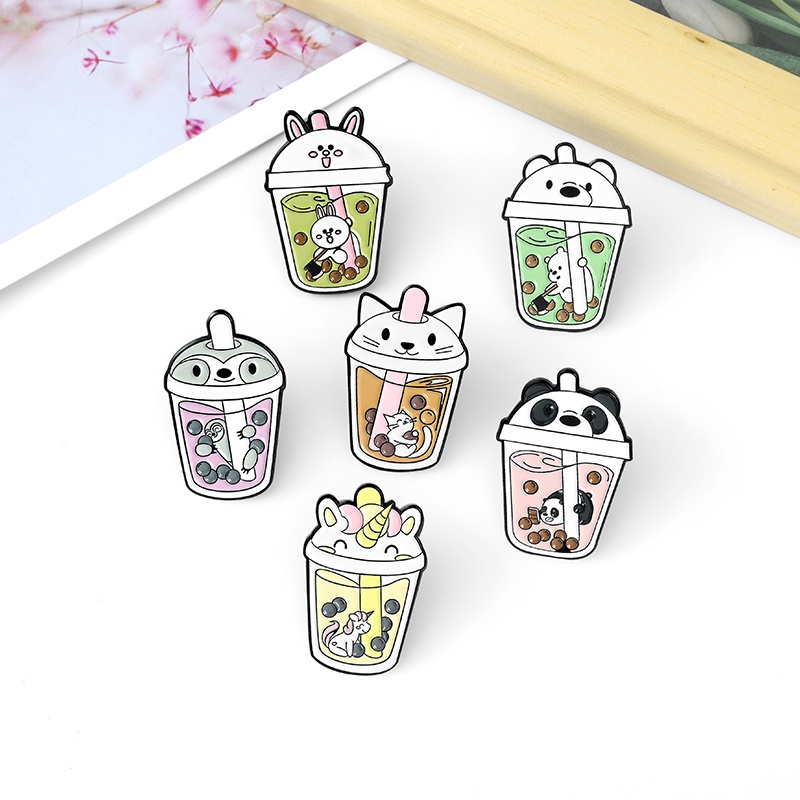 Pin Bros Enamel 6 Model Kartun Hewan Kelinci Unicorn Sloth Kucing Beruang Panda Untuk Hadiah Perhiasan