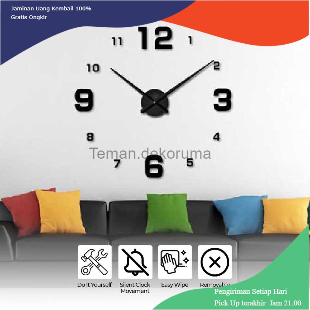 TD - RMH Taffware Jam Dinding Besar DIY Giant Wall Clock 80-130cm - DIY-102