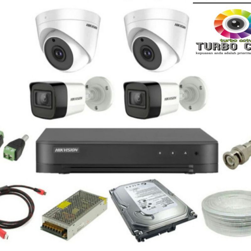 Paket cctv HIKVISION 8CH FULL HD &amp; 4 CCTV 2MP HDD 2TB ORIGINAL LENGKAP