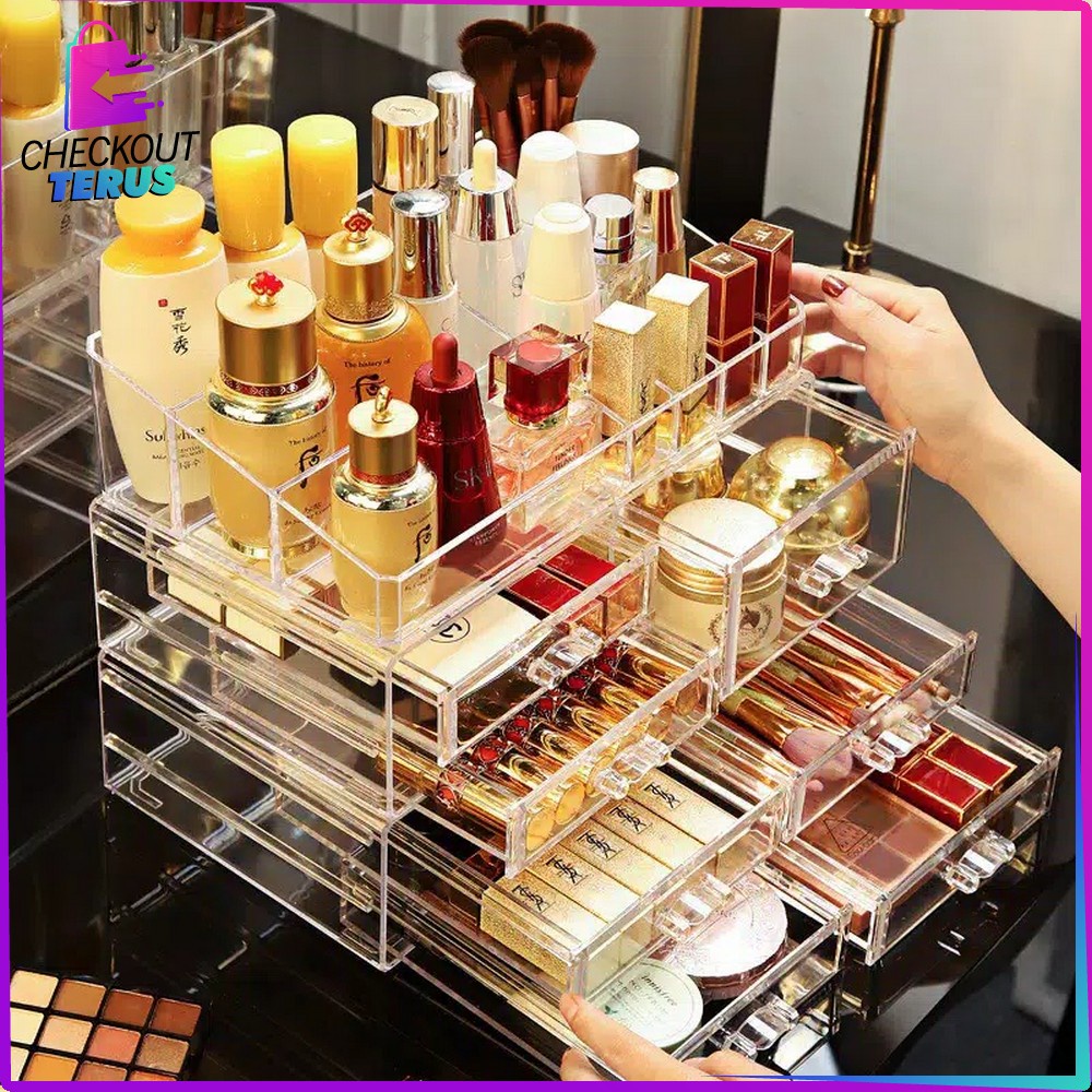 CT K12 Kotak Make Up dengan Laci Acrylic Serbaguna Storage Box Cosmetic Tempat Penyimpanan Makeup Rak Kosmetik Organizer