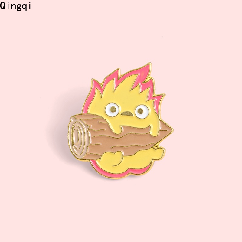 Bros Pin Enamel Desain Kartun Kastil Howl 's Moving Calcifer Gaya Jepang Untuk Hadiah Anak