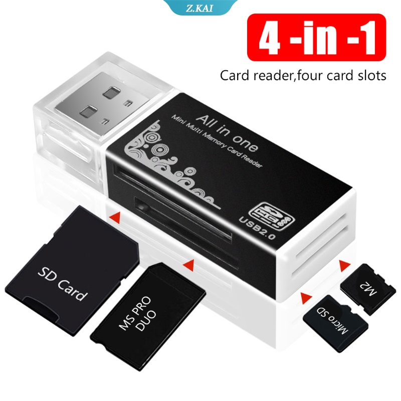 4 in 1 Adapter Card Reader Micro SDHC MMC USB SD Memory T-Flash M2 MS Duo USB 2.0 4 Slot