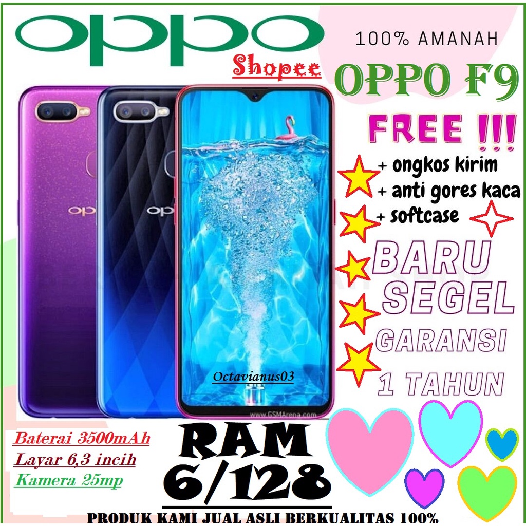 OPPO F9 ORI RAM 6/128GB BARU FULLSET SEGEL GARANSI 1TAHUN ASLI BERKUALITAS 100%