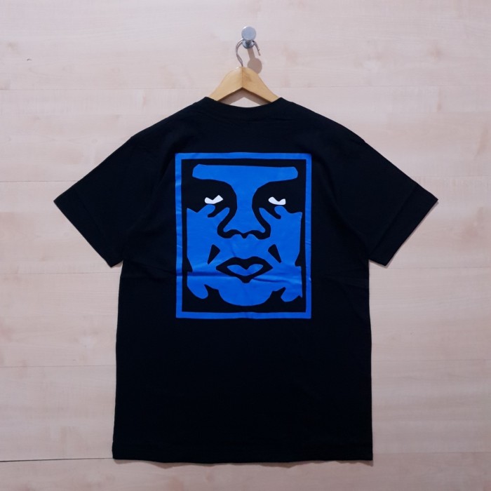 KAOS T SHIRT OBEY LOGO BLUE TEE WHITE - M