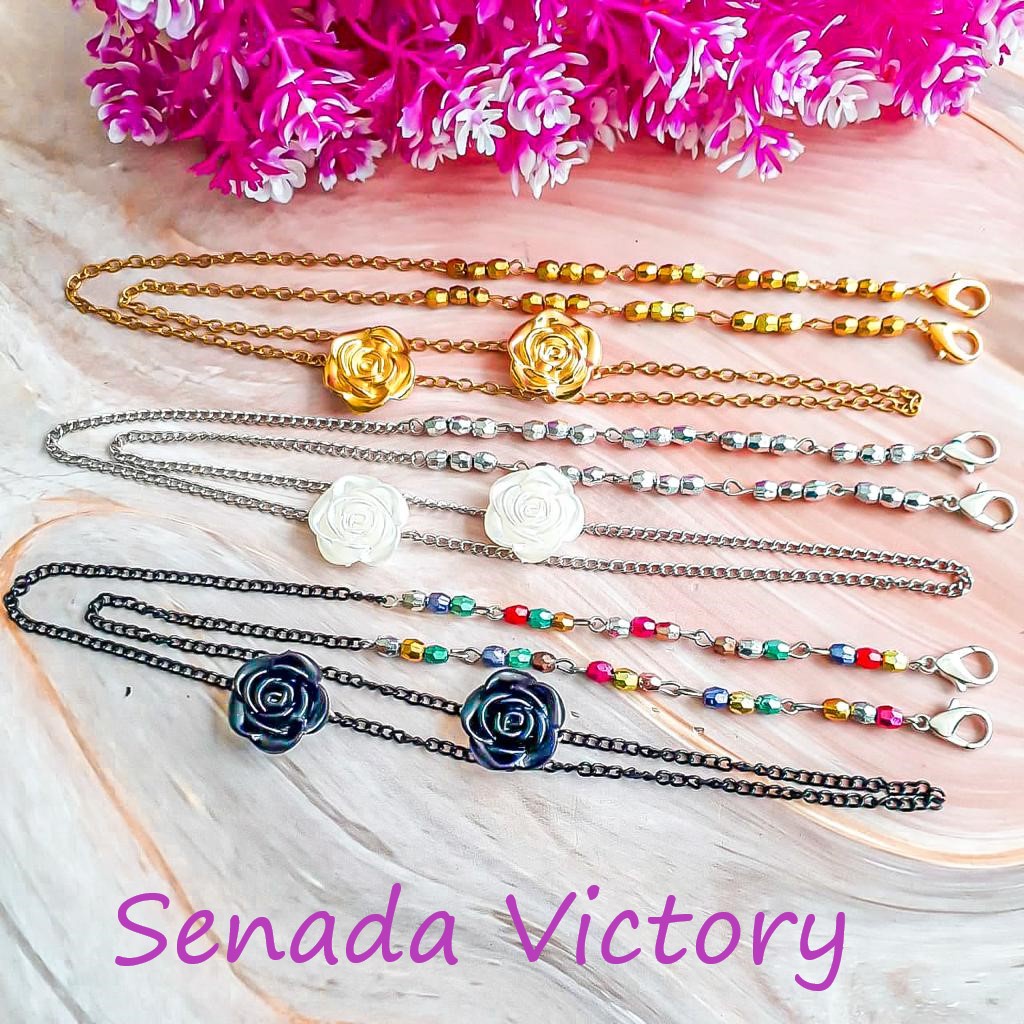 Senada Victory Kalung Masker Rantai Manik 2 in 1 Konektor Bunga Mawar SKM04