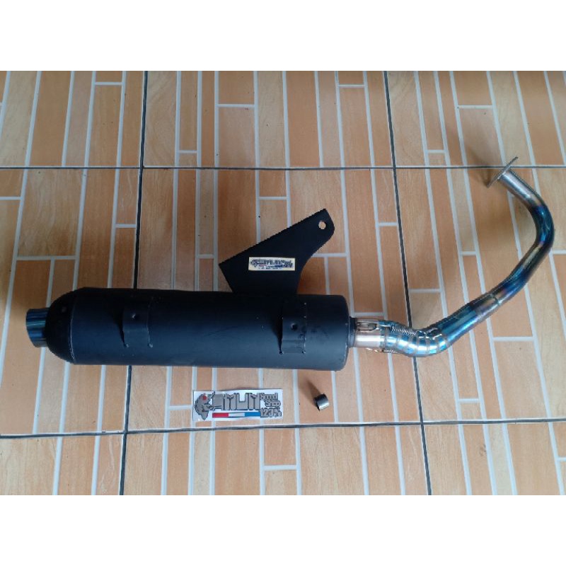 knalpot standar racing tsukigi vario 110 techno vario 110 karbu CW leher stainles blue