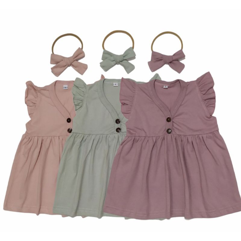 DRESS BAYI BAHAN CATTON BONUS HEADBAND/DRES ANAK MURAH  GRATIS BONDU | DRES ANAK MURAH