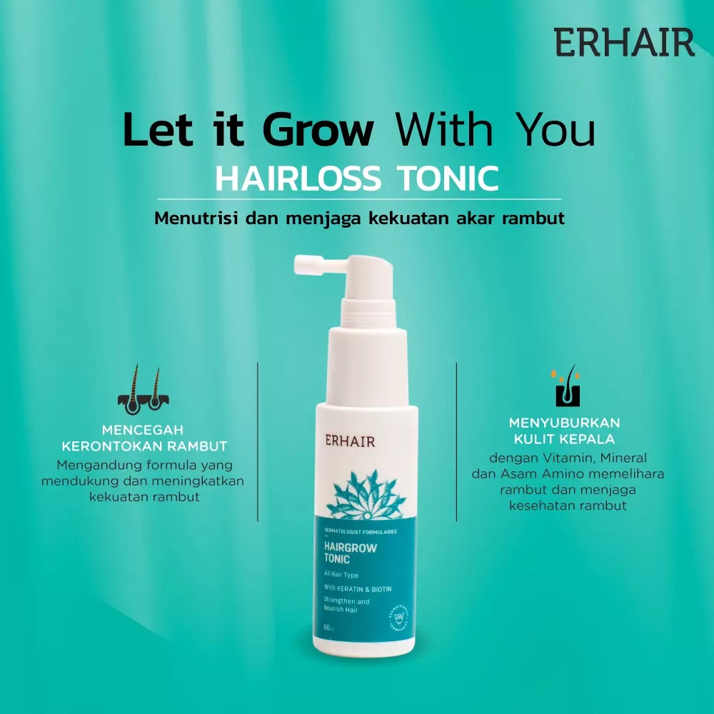 ERHAIR Hairgrow Tonic With Keratin Biotin 60ML - Solusi Rambut Rontok