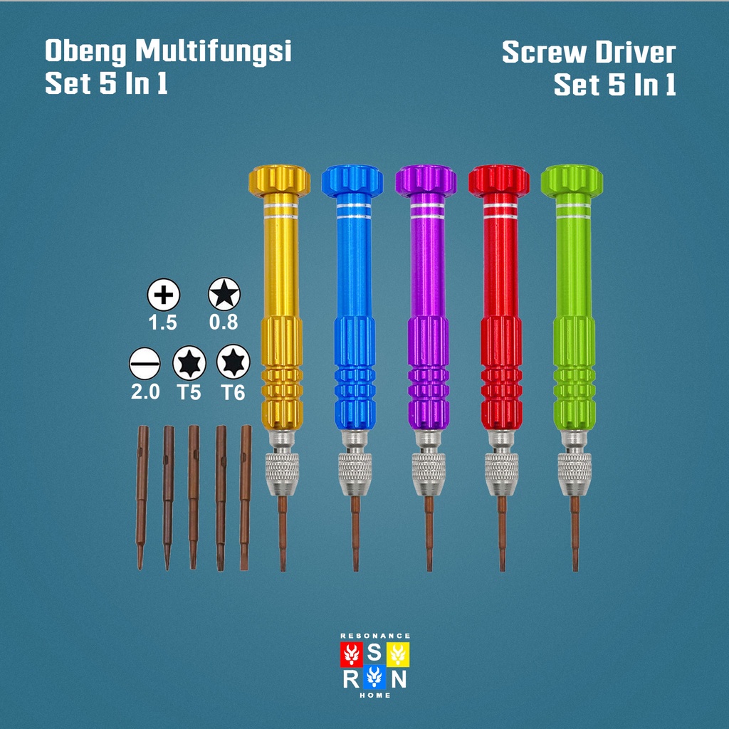 Obeng Set  5 in 1 Multifungsi Reparasi Handphone Laptop Elektronik Mini Screwdriver Resonance Home