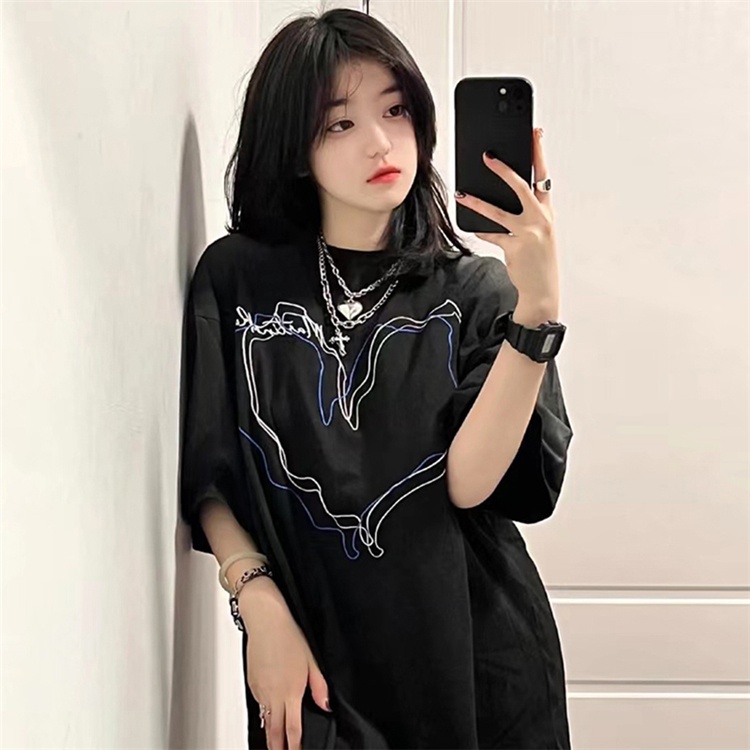 kaos baju wanita oversize korean style love printing graphic tee lengan pendek t shirt