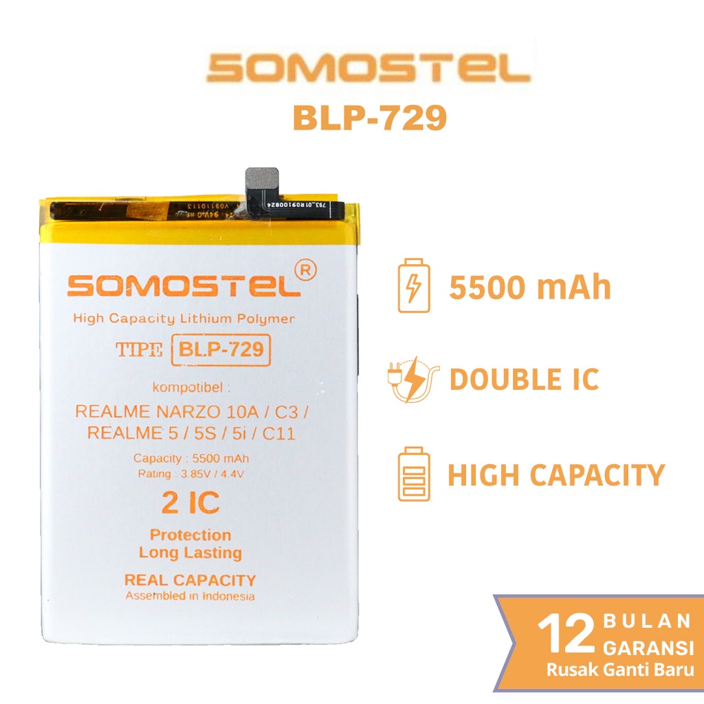 Somostel - BLP729 Realme Narzo 10A / C3 / 5 / 5S / 5I / C11 / C21 / C20 Batre Batrai Baterai