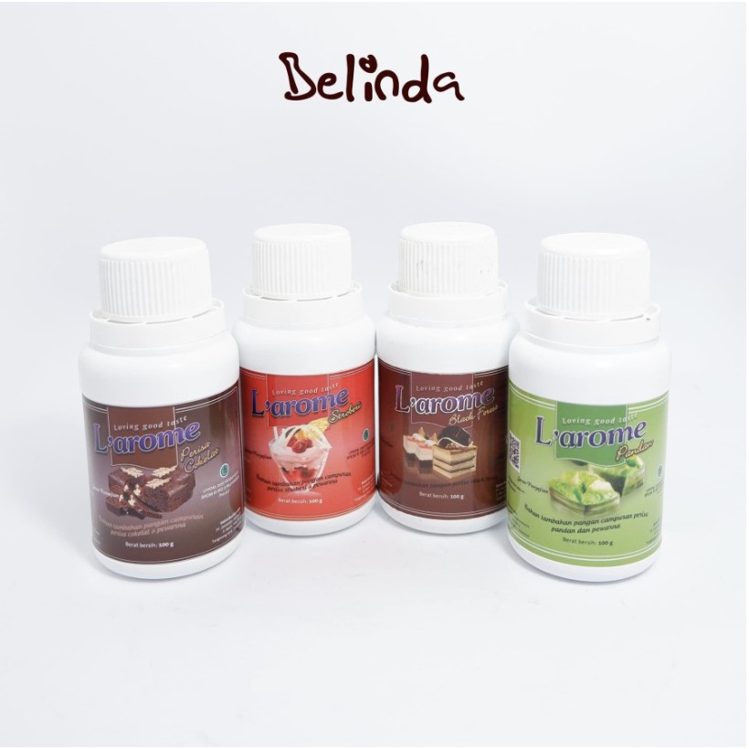 

Perisa & Pewarna Larome Rasa Cokelat, Strawberry, Black forest & Pandan