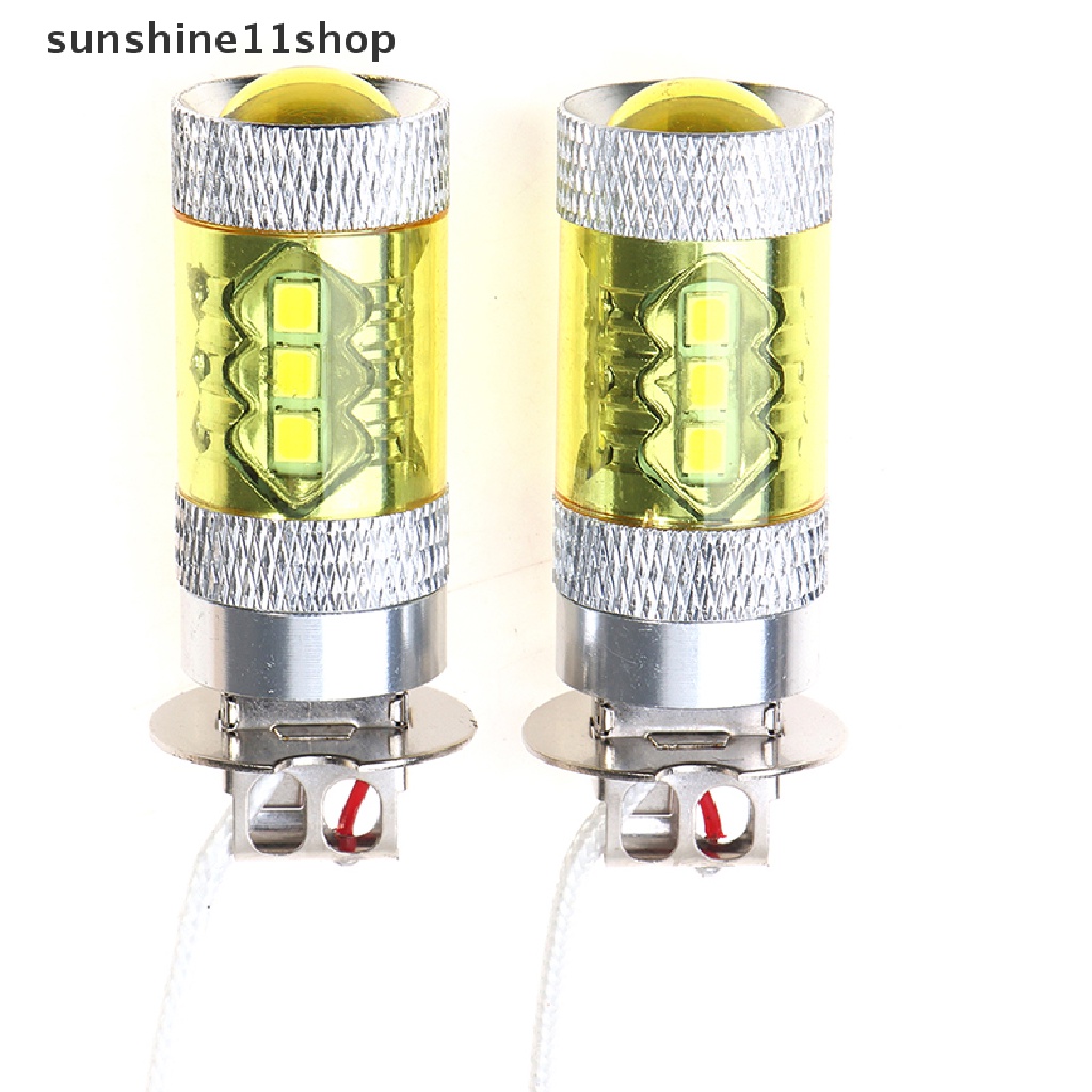 Sho 2pcs Lampu Kabut LED 12-24V H3 80W 16 SMD Warna Kuning High Power N