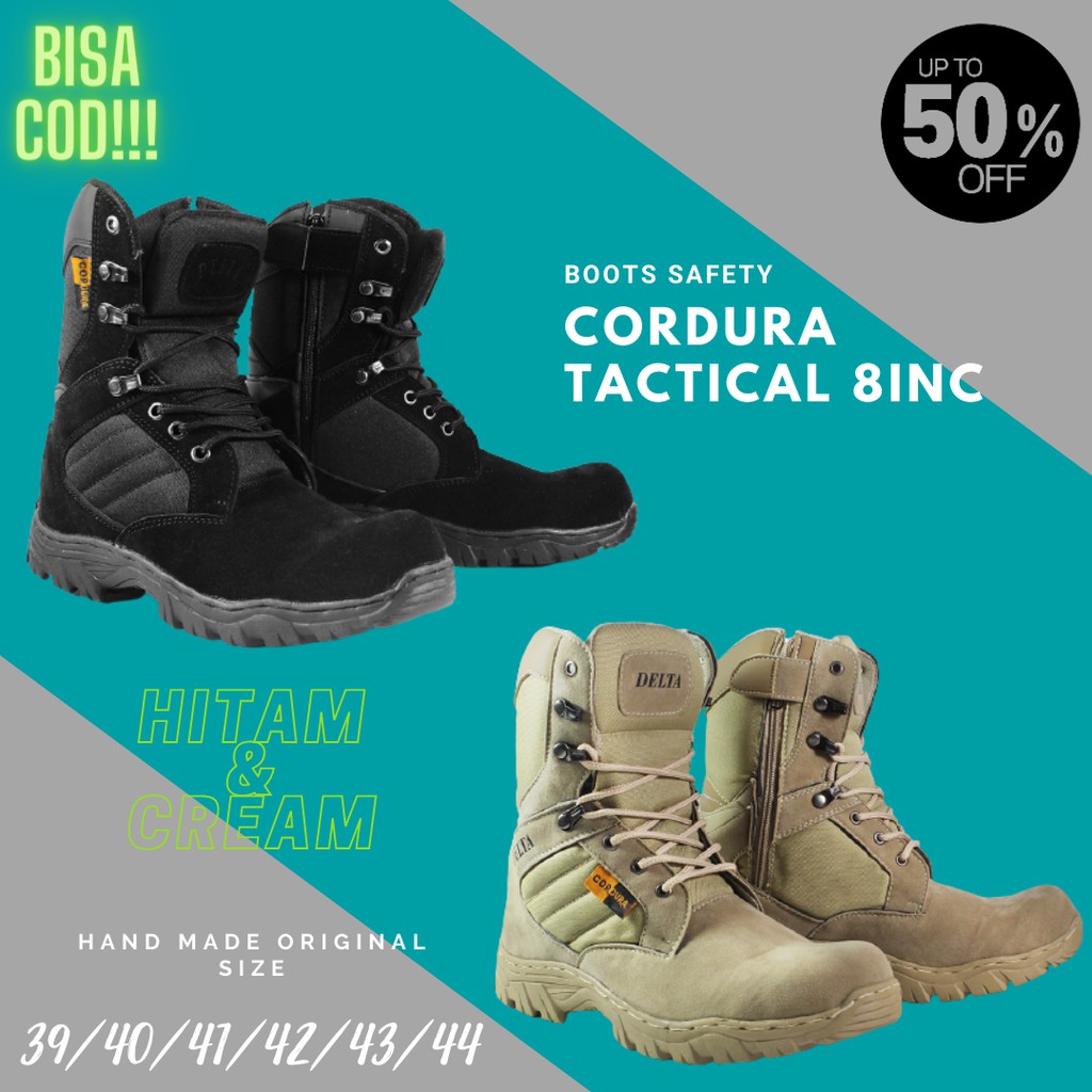 Safety Boots Delta Cordura High USA 8 INCHI Ujung Besi Army Tactical - Cream / Bisa Bayar Di Tempat