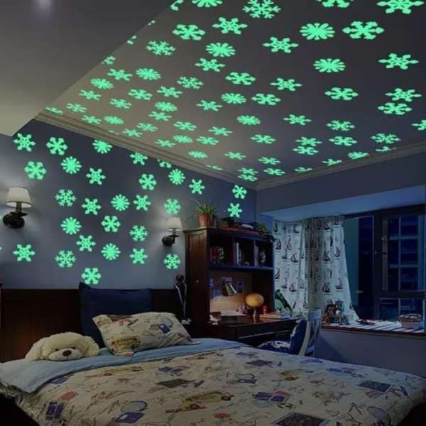 

[Snow] Sticker Salju Snow Snowflakes Snowflake Glow in the Dark isi +- 50pcs Random Colour