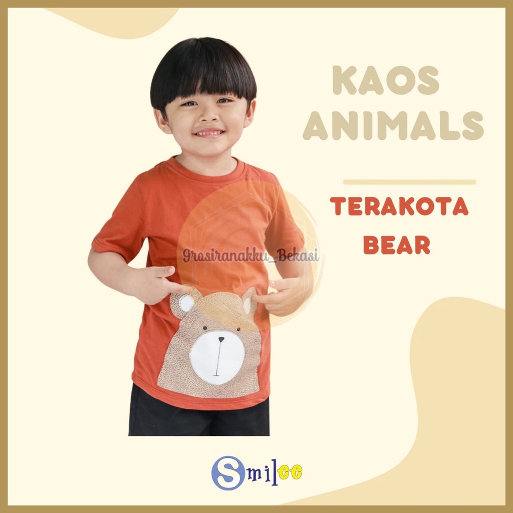 Kaos Anak Cowok Smilee Murah Animal Terakota Bear Size 1-5Tahun