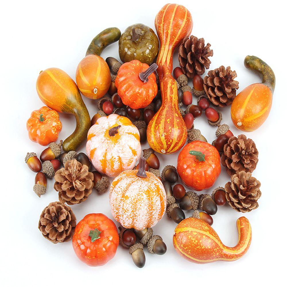 Solighter50 /70/86PCS Simulasi Labu Set Perlengkapan Festival Halloween Dekorasi Hari Syukuran Pinus Kerucut Acorn