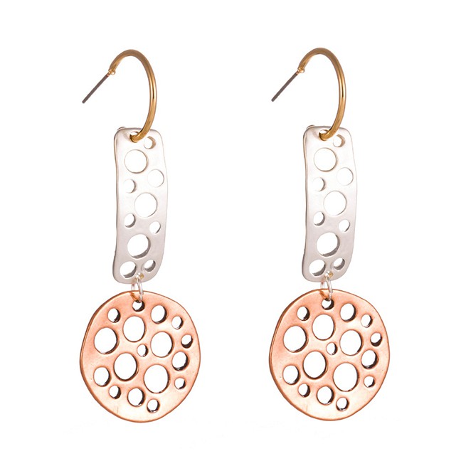 LRC Anting Gantung Fashion Gold C-shaped Hollow Rectangular Round Earrings D27898
