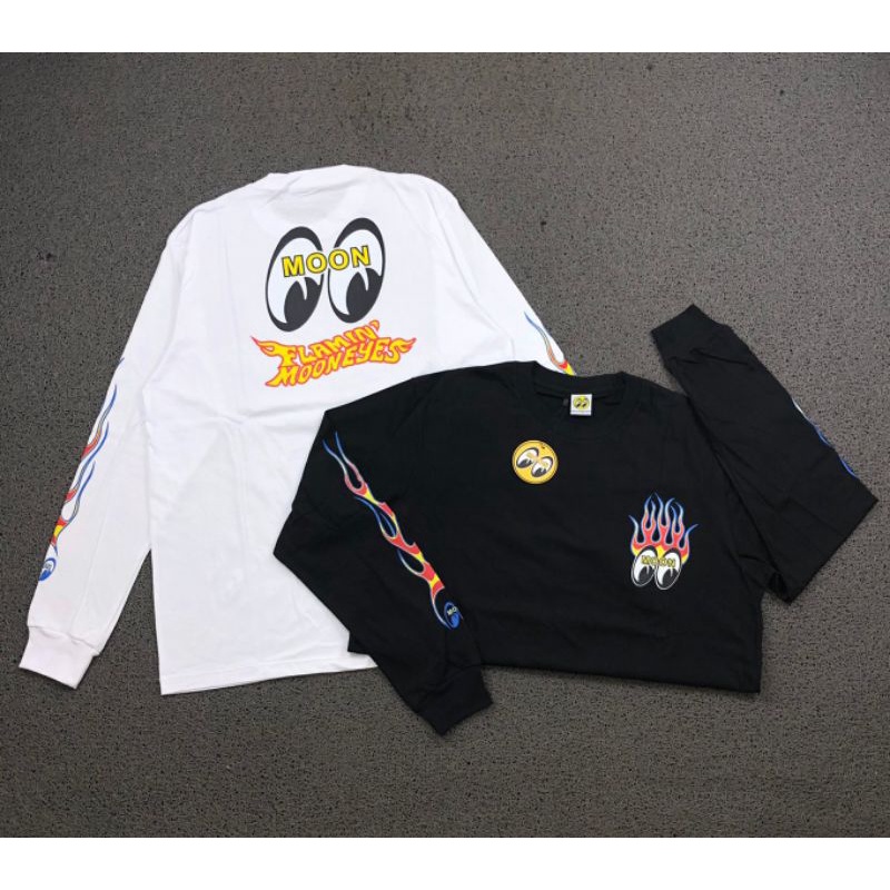 LONG SLEEVE TEE MOONEYES FLAMIN' BLACK/WHITE