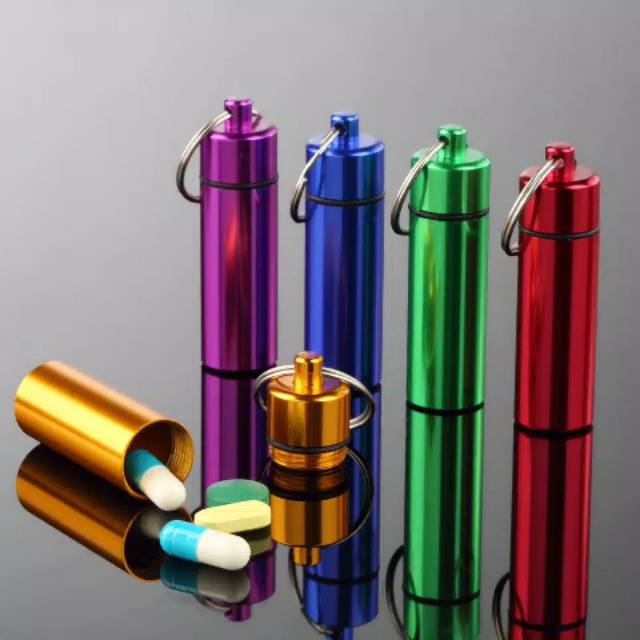 Tempat obat aluminium alloy waterproof kontainer pil case survival camping