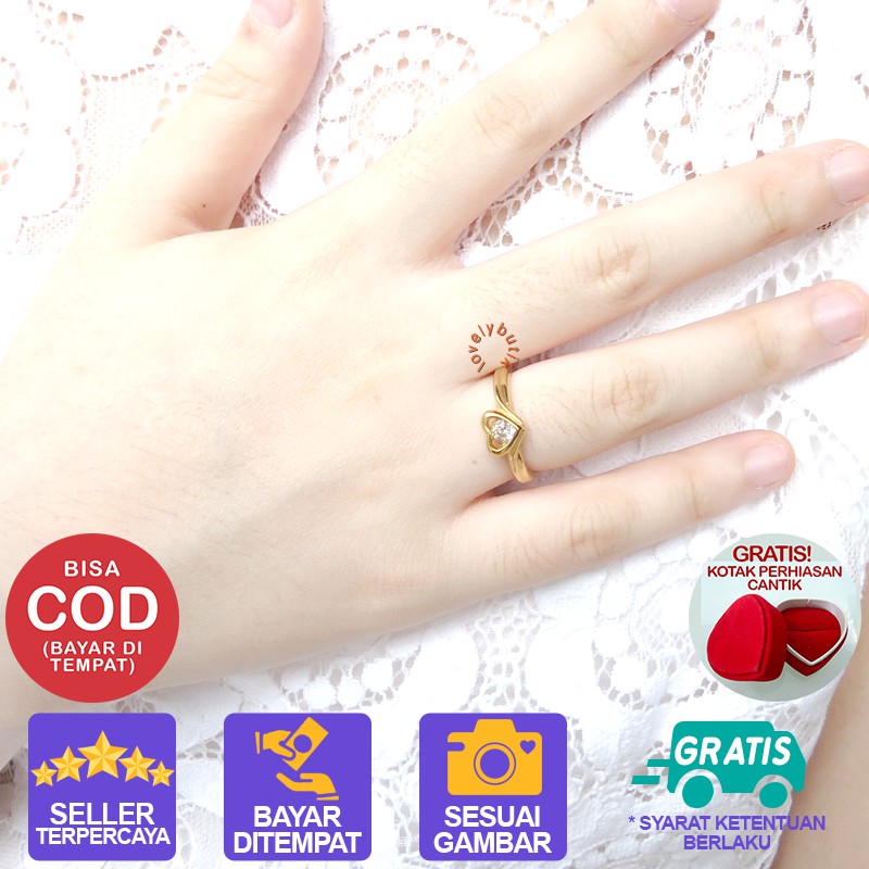 Lovelybutik Cincin Titanium Anti Karat Lil1 Cincin Wanita Titanium Model Permata Love