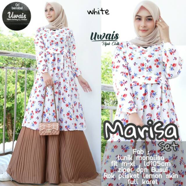 TUNIK | ROK PLISKET |  MARISA SET | MOTIF BUNGA | ORI UWAIS