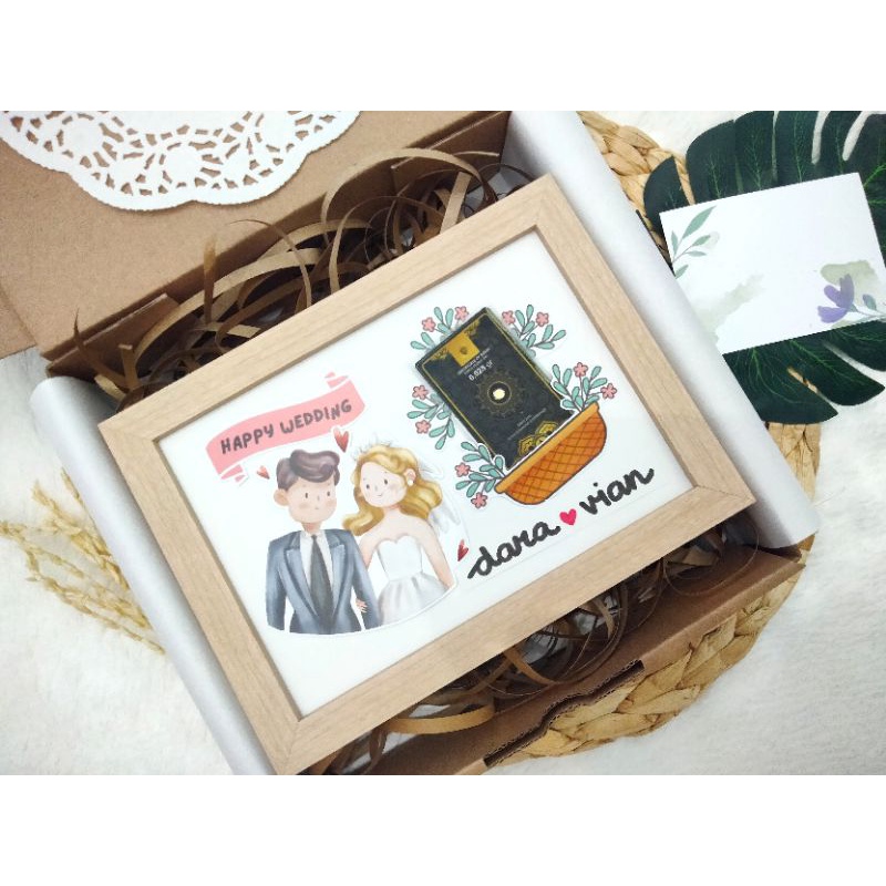[READY STOCK] HAMPERS FRAME PIGURA WEDDING GIFT EMAS  LM / KADO PERNIKAHAN / COUPLE / BIRTHDAY / ULA
