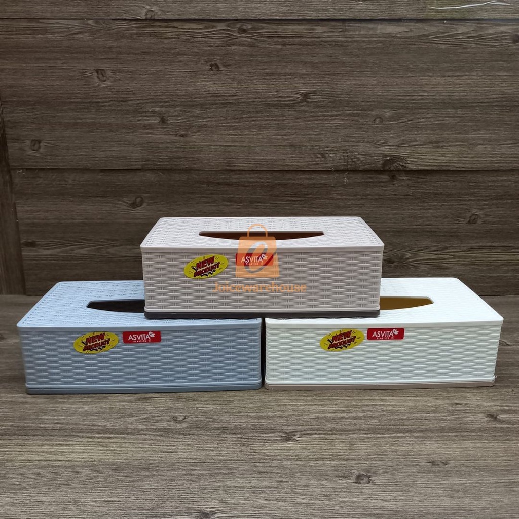 Tempat tissue plastik motif rotan segi Low / tempat tisu kotak plastik