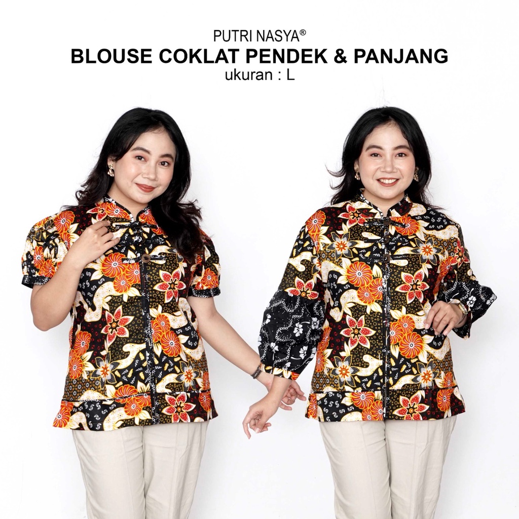 Atasan Batik Blouse Big Size Wanita Lengkap L-XL-2L-3L-4L-5L-6L-7L Model Blus Jumbo Seragam Batik / Atasan Batik Bigsize Kantor / Pakaian Batik Kekinian Kerja Bahan LD 140